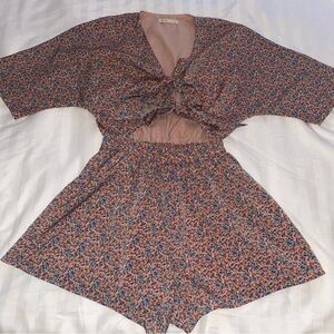 Anthropologie Floral Jumpsuit - Blue and Red